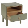 Green bedside table with 1 drawer and 1 shelf in natural wood ETHAN