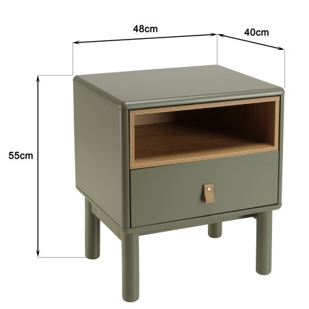 Chevet vert 1 tiroir et 1 niche en bois naturel ETHAN