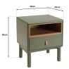 Green bedside table with 1 drawer and 1 shelf in natural wood ETHAN