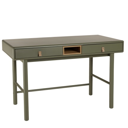 Bureau vert 2 tiroirs et 1 niche en bois naturel  - ETHAN