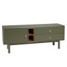 Meuble TV vert 1 porte, 2 tiroirs et 2 niches en bois naturel - ETHAN