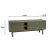 ETHAN - Green TV cabinet with 1 door, 2 drawers and 2 shelves in natural wood
