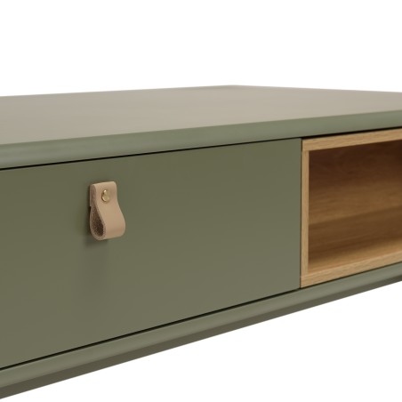 Green coffee table with 2 drawers and 2 compartments in natural wood - ETHAN