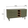 Green sideboard with 1 door, 3 drawers and 3 compartments in natural wood - ETHAN