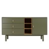 Buffet vert 1 porte 3 tiroirs 3 niches bois naturel - ETHAN