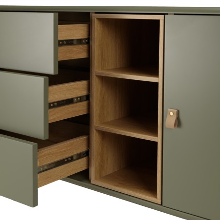 Buffet vert 1 porte 3 tiroirs 3 niches bois naturel - ETHAN