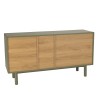Green sideboard with 1 door, 3 drawers and 3 compartments in natural wood - ETHAN