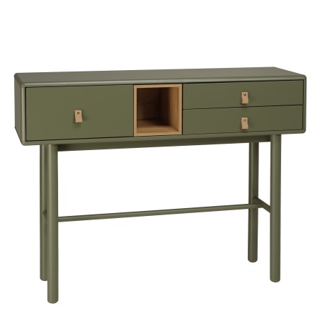 Green console table with 3 drawers and 1 niche in natural wood - ETHAN