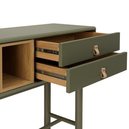 ETHAN - Console verte 3 tiroirs et 1 niche en bois naturel
