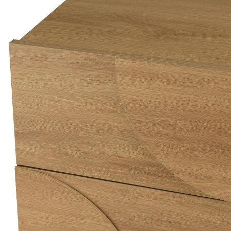 Natural-coloured bedside table with 2 drawers and rounded motif decoration - ETHAN