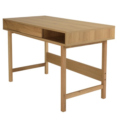 Natural colour desk with 1 drawer, rounded pattern decoration and 1 niche - ETHAN