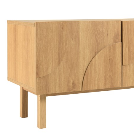 Meuble TV couleur naturelle 4 portes décor motif arrondi - ETHAN