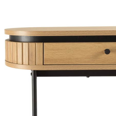 ETHAN - Console arrondie couleur naturelle 2 tiroirs pieds métal noir
