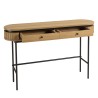 ETHAN - Console arrondie couleur naturelle 2 tiroirs pieds métal noir