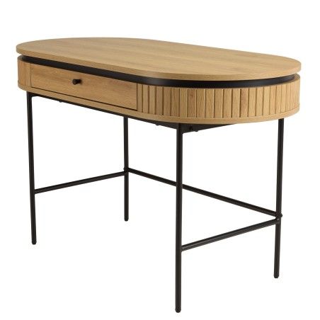 Natural-coloured rounded desk with 1 drawer and black metal legs - ETHAN
