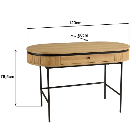 Bureau arrondi couleur naturelle 1 tiroir pieds métal noir - ETHAN