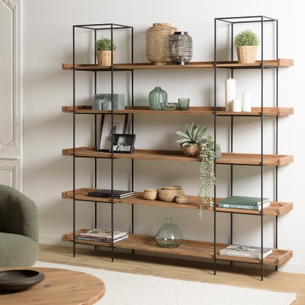 DANDY - Etagère 5 niveaux bois Pin recyclé structure métal