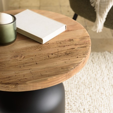 Table d'appoint ronde 50x50cm bois Pin recyclé pied métal noir
