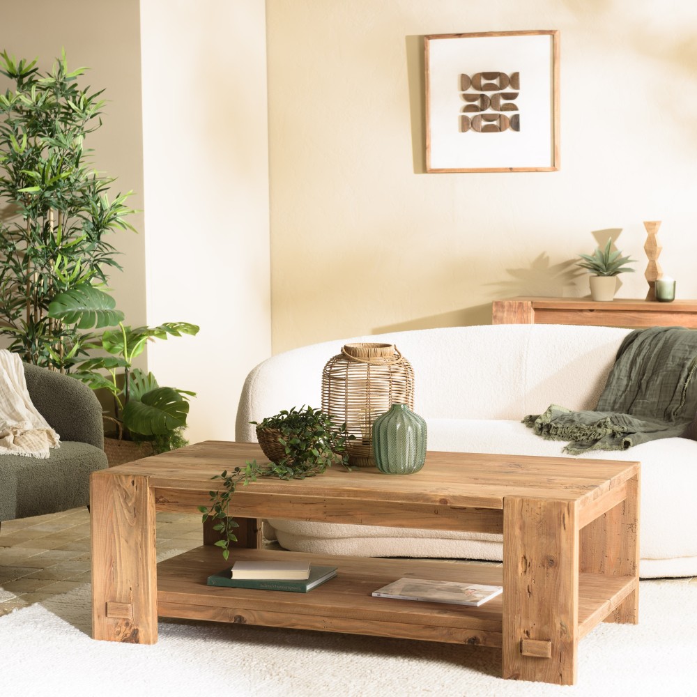 Rectangular coffee table 132x71cm recycled pine wood SANDY Rectangular coffee table 132x71cm recycled pine wood SANDY