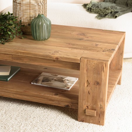 Table basse rectangulaire 132x71cm bois Pin recyclé SANDY