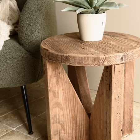 Tabouret rond 40x40cm bois Pin recyclé SANDY