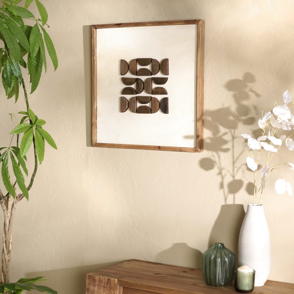 Wall decoration in recycled pine with geometric patterns, 62 x 62 cm Wall decoration in recycled pine with geometric patterns, 62 x 62 cm