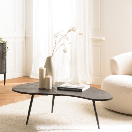 SECOND HAND - Ovoid coffee table with textured black matt top and black iron legs