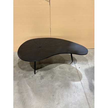SECONDE MAIN - Table basse ovoïde plateau texturé noir mat pieds en fer noir