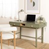 Bureau vert 2 tiroirs et 1 niche en bois naturel  - ETHAN