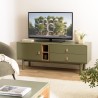 Meuble TV vert 1 porte, 2 tiroirs et 2 niches en bois naturel - ETHAN