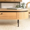 Natural-coloured rounded coffee table with 2 drawers - ETHAN