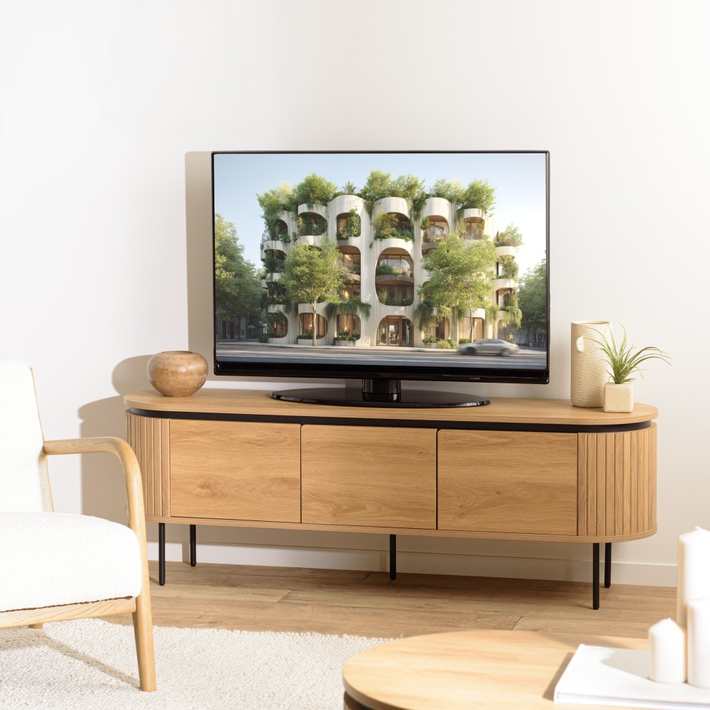 ETHAN - Meuble TV arrondi couleur naturelle 3 portes ETHAN - Meuble TV arrondi couleur naturelle 3 portes