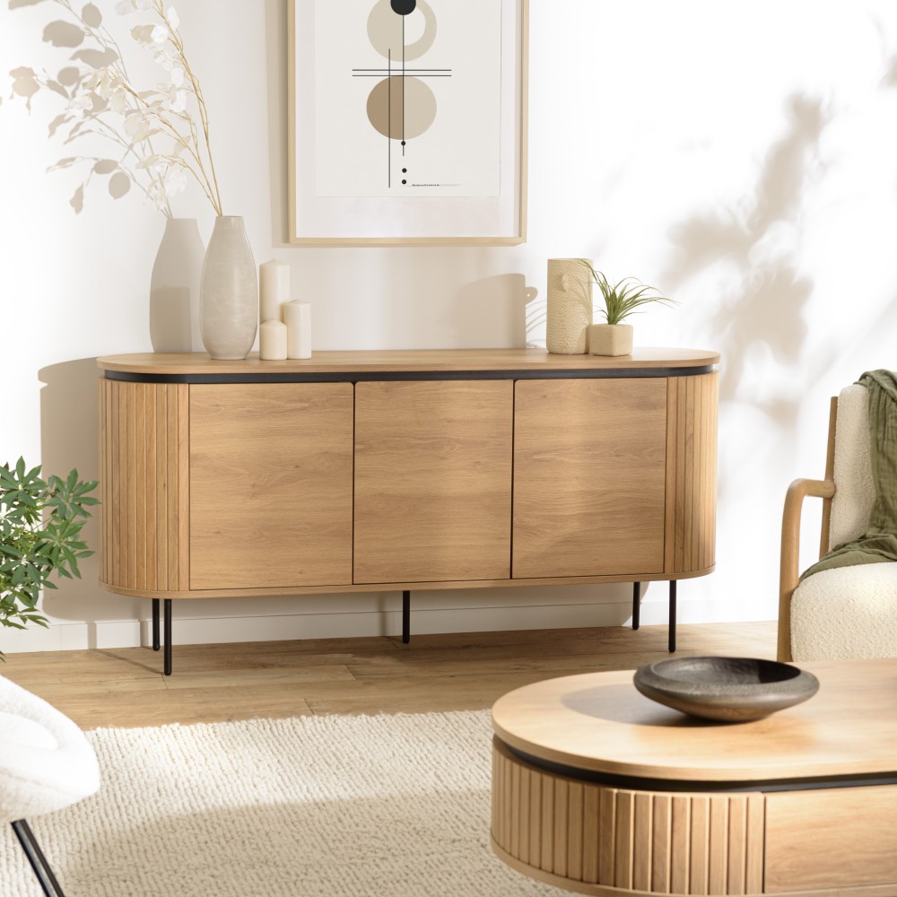 Buffet arrondi couleur naturelle 3 portes - ETHAN Buffet arrondi couleur naturelle 3 portes - ETHAN