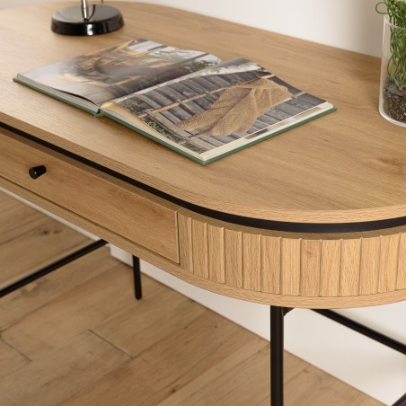 Bureau arrondi couleur naturelle 1 tiroir pieds métal noir - ETHAN