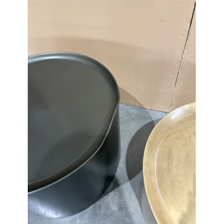 JOHAN - Set of 2 Round Side Tables in Anthracite Grey and Gold Metal