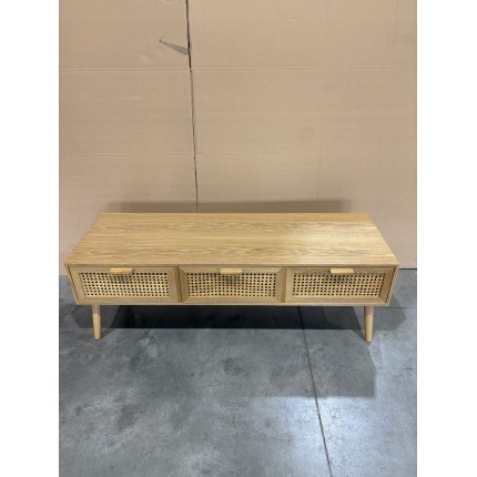 SECONDE MAIN - Meuble TV couleur naturelle 3 tiroirs bois cannage