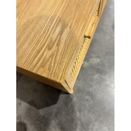 SECONDE MAIN - Meuble TV couleur naturelle 3 tiroirs bois cannage