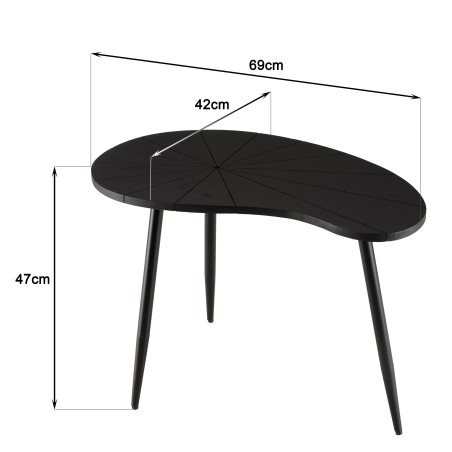 SECONDE MAIN - Table d’appoint ovoïde plateau texturé noir mat pieds fer noir