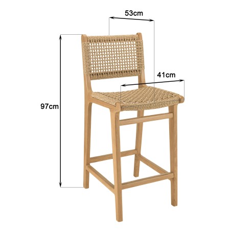SECONDE MAIN - Lot de 2 tabourets bar de jardin teck rotin synthétique beige