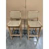 VALERIA Set of 2 Beige Synthetic Rattan Teak Garden Bar Stools