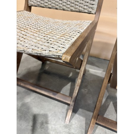 SECONDE MAIN - Lot de 2 chaises pliantes acacia et rotin synthétique