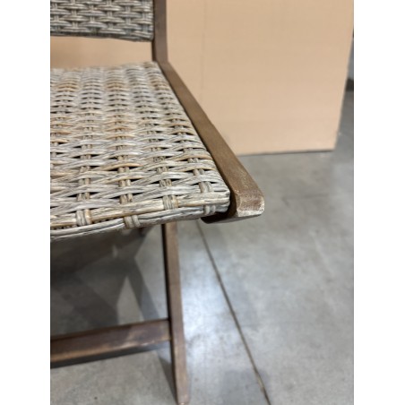 SECONDE MAIN - Lot de 2 chaises pliantes acacia et rotin synthétique