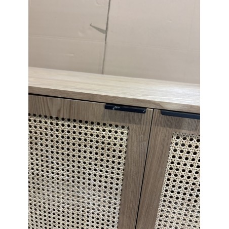 SECONDE MAIN - Buffet 3 tiroirs 2 portes cannage naturel pieds métal noir