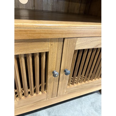 SECONDE MAIN - Meuble TV marron 2 portes persiennes bois Teck