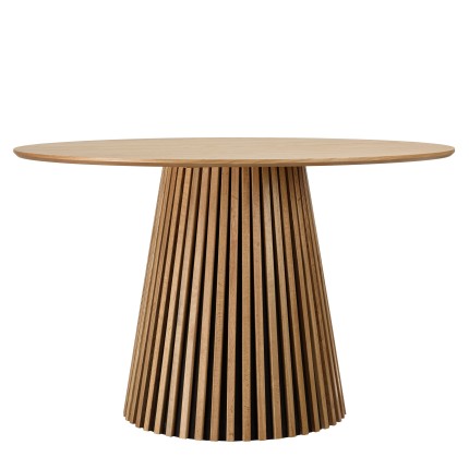Table à manger ronde D120 décor et chêne naturel pied à motif strié - SYA