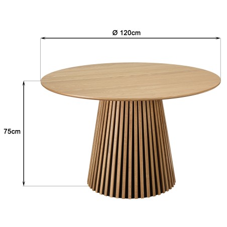 Round dining table D120 with decorative finish and natural oak legs with striated pattern - SYA