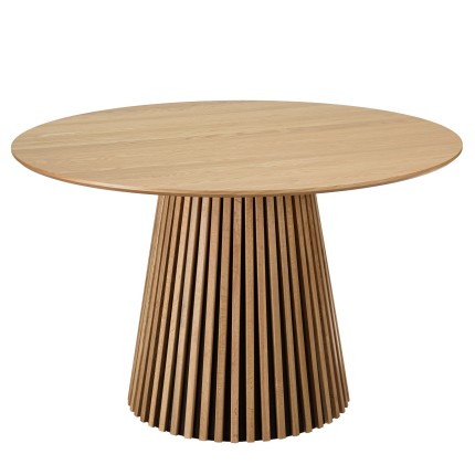 Round dining table D120 with decorative finish and natural oak legs with striated pattern - SYA