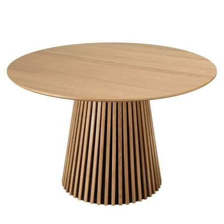 Table à manger ronde D120 décor et chêne naturel pied à motif strié - SYA