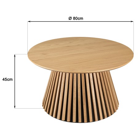 Table basse ronde D80 décor et chêne naturel pied à motif strié - SYA