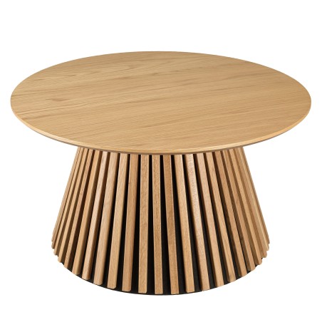 Table basse ronde D80 décor et chêne naturel pied à motif strié - SYA